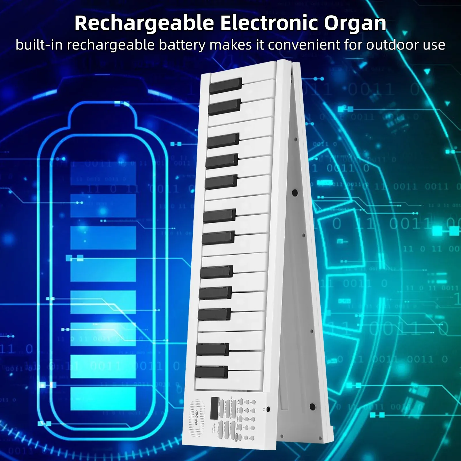 61-Key Foldable Electronic Piano Keyboard with LED Display, Built-in Battery, Teaching Functions, and Carrying Bag - Portable Digital Piano for Beginners & Musicians thumbnail 2