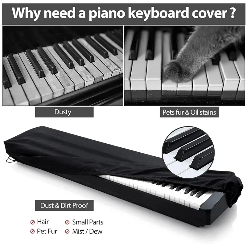 88/61 Key Digital Piano Keyboard Cover - Durable 210D Oxford Cloth Dustproof Protector with Drawstring Lock for Electric Pianos, Full Size Music Keyboard Dust Cover thumbnail 4