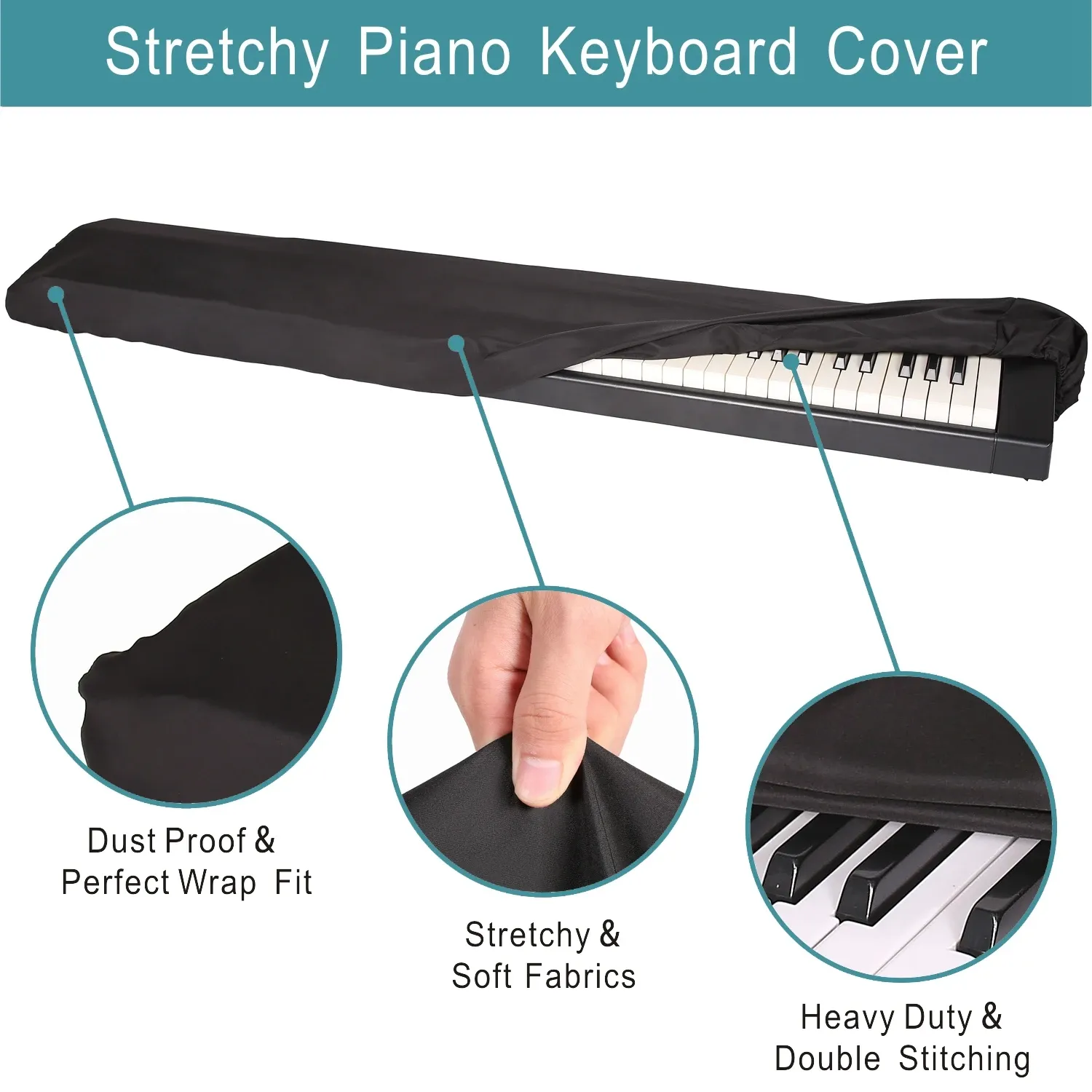 Washable Dust Cover for 61/76/88 Key Digital Electric Piano Keyboards with Music Sheet Stand Slot - Durable Polyester Protective Case thumbnail 5