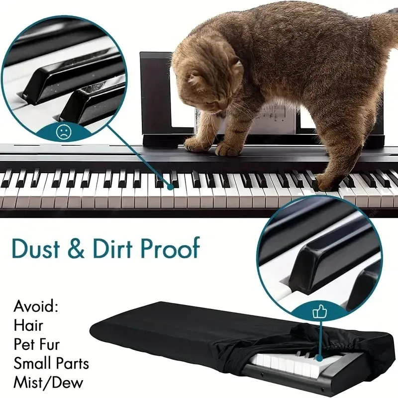 88/61 Keys Digital Piano Keyboard Cover - Adjustable Breathable Composite Cloth Dustproof Waterproof Protector for Electronic Pianos thumbnail 3