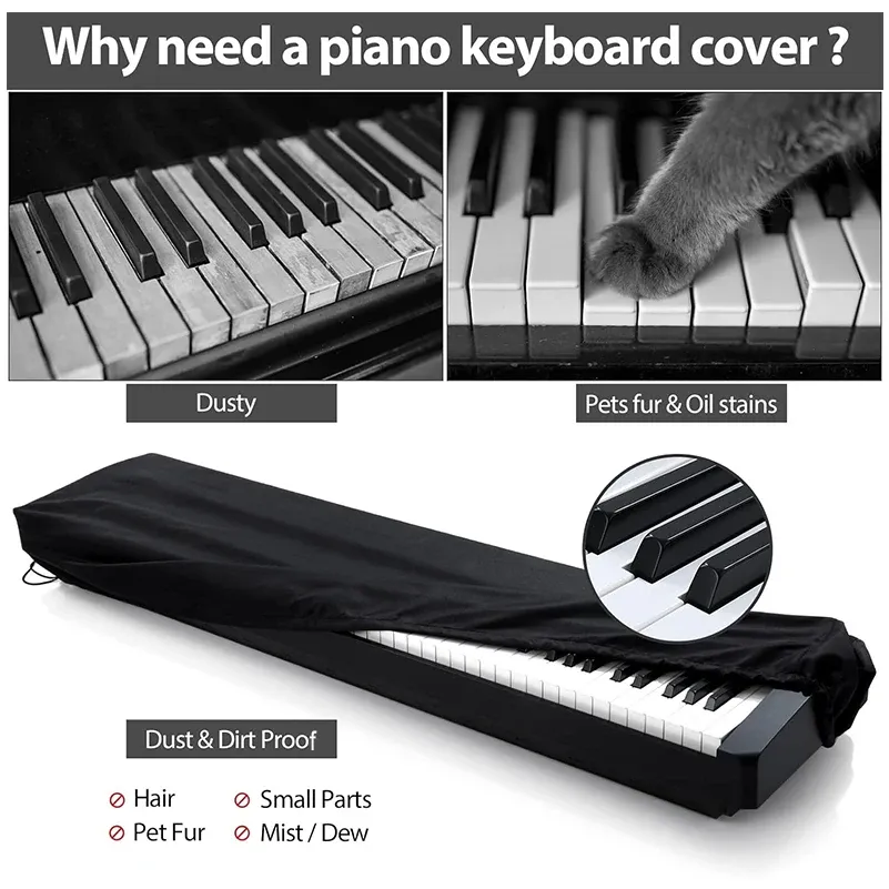 Waterproof 210D Oxford Cloth Keyboard Cover for 61 & 88 Key Digital Pianos, Full Size Drawstring Lock Protector for Electronic Keyboards, Dustproof Music Instrument Accessory showcase 8