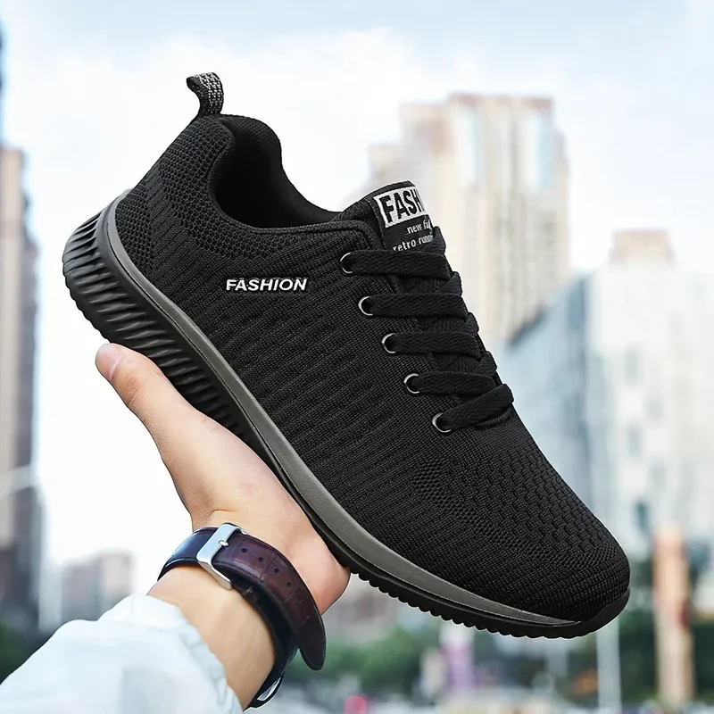 YRZL Men's Black Knit Sneakers - Breathable Athletic Running Walking Gym Shoes for Casual Sports thumbnail 1