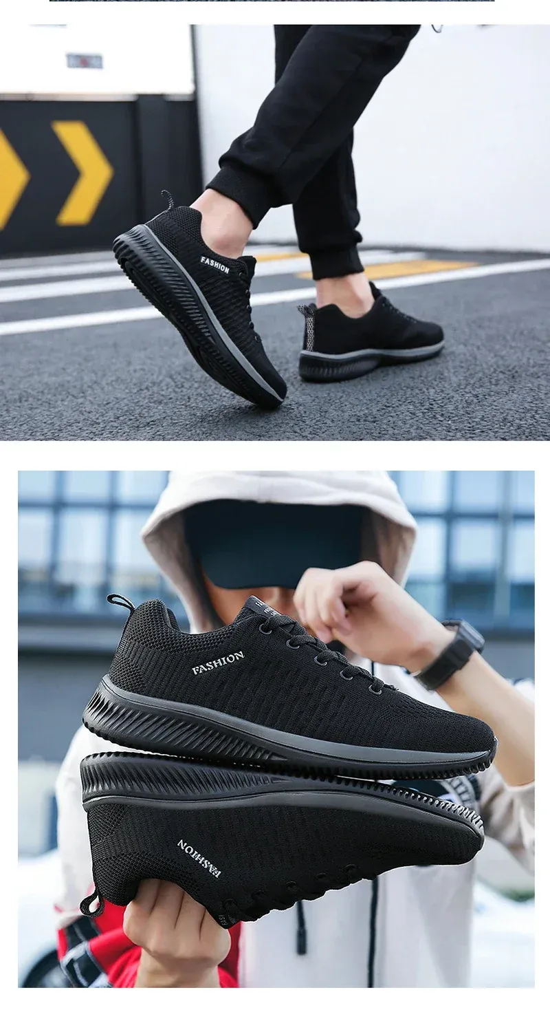 YRZL Men's Black Knit Sneakers - Breathable Athletic Running Walking Gym Shoes for Casual Sports showcase 10