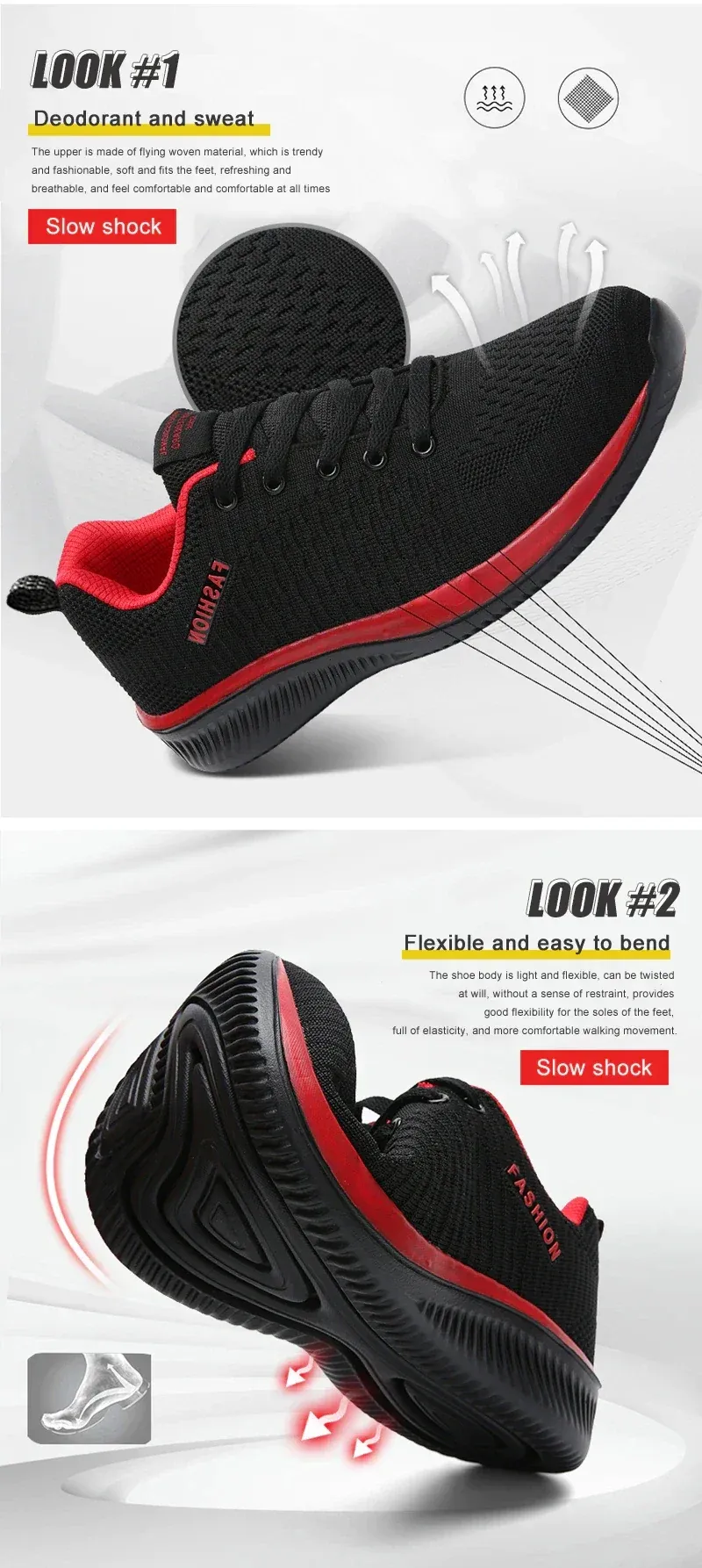 YRZL Men's Black Knit Sneakers - Breathable Athletic Running Walking Gym Shoes for Casual Sports showcase 6