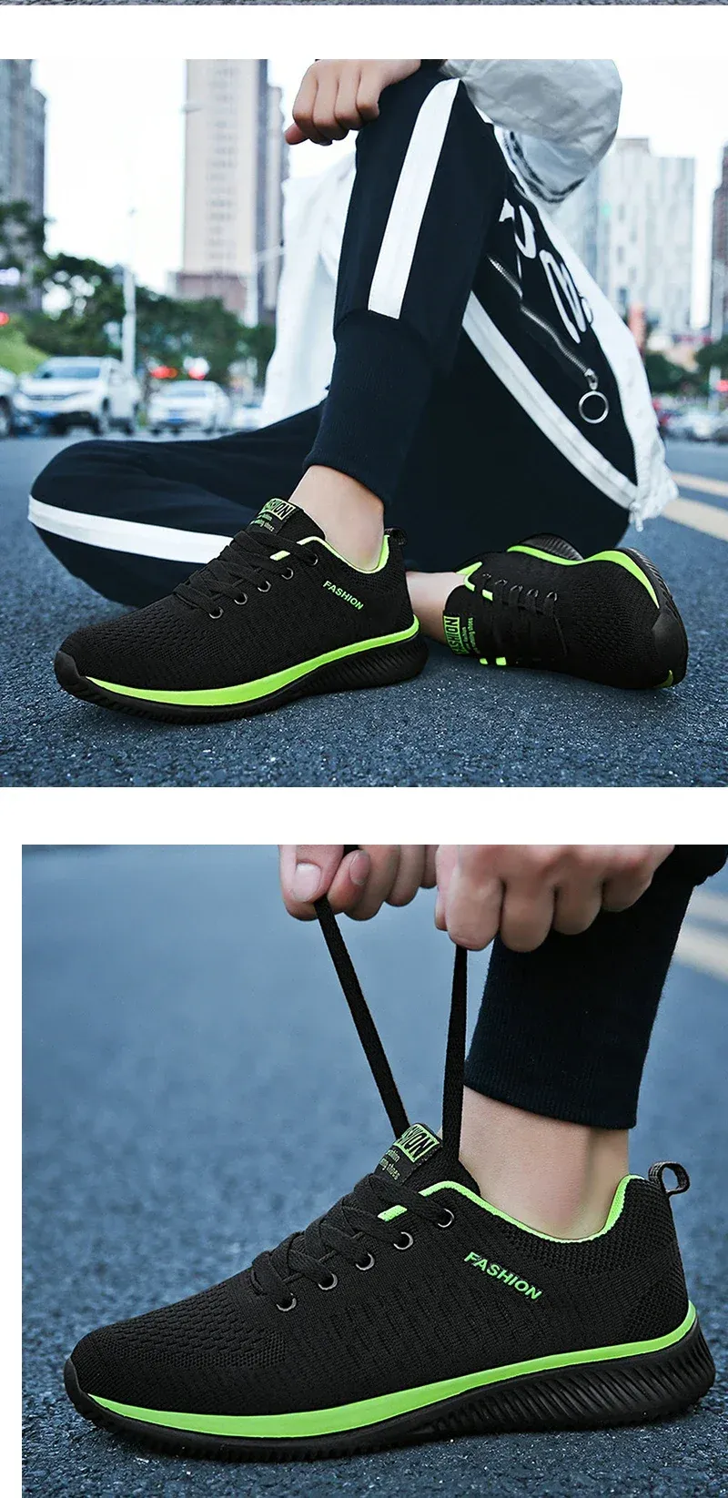 YRZL Men's Black Knit Sneakers - Breathable Athletic Running Walking Gym Shoes for Casual Sports showcase 12