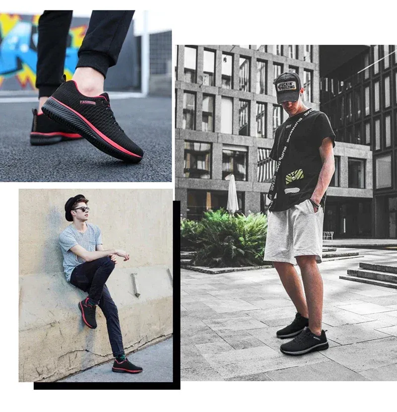 YRZL Men's Black Knit Sneakers - Breathable Athletic Running Walking Gym Shoes for Casual Sports showcase 3