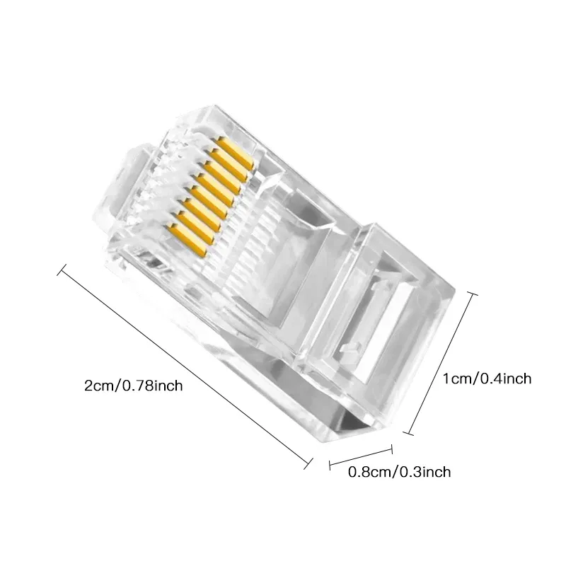 50pcs Gold Plated RJ45 Cat6 Connectors, Pass Through Ethernet Cable Plugs for Network Wiring, 1000Mbps Data Transfer Speed, Stable Signal Transmission thumbnail 6