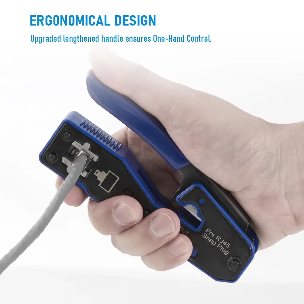 Professional RJ45 Crimp Tool Pass Through Crimper Cutter for Cat6a Cat6 Cat5 Ethernet Modular Connectors - All-in-One Wire Stripper and Crimping Tool for Network Installation thumbnail 6