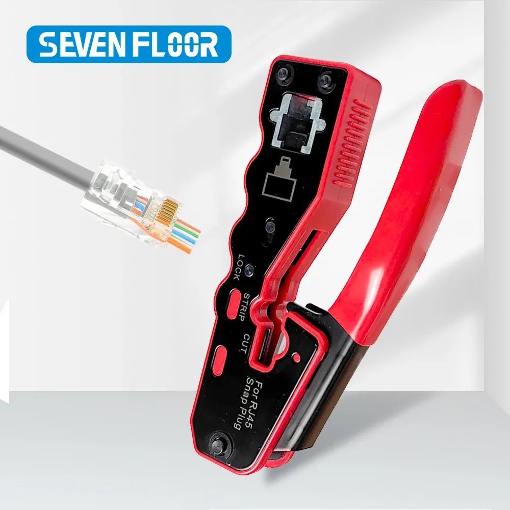 Professional RJ45 Crimp Tool Pass Through Crimper Cutter for Cat6a Cat6 Cat5 Ethernet Modular Connectors - All-in-One Wire Stripper and Crimping Tool for Network Installation thumbnail 1