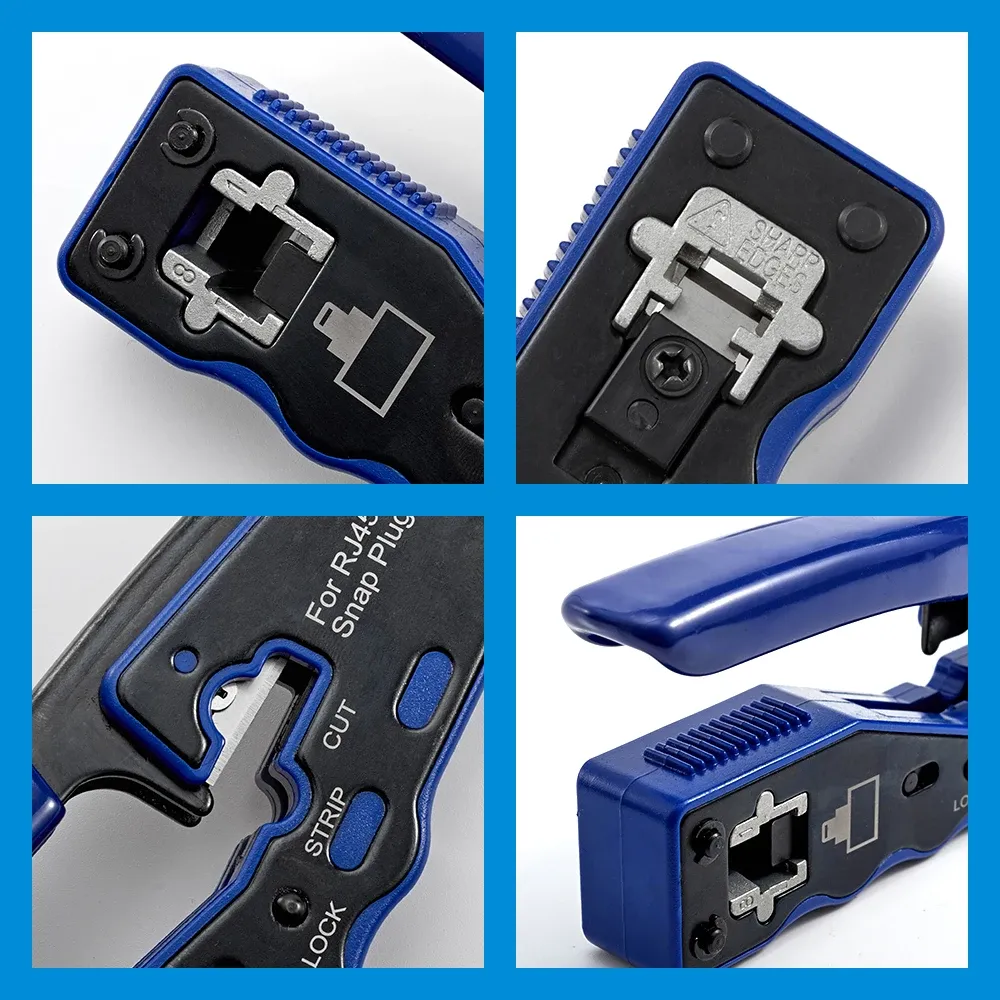 Professional RJ45 Crimp Tool Pass Through Crimper Cutter for Cat6a Cat6 Cat5 Ethernet Modular Connectors - All-in-One Wire Stripper and Crimping Tool for Network Installation thumbnail 5