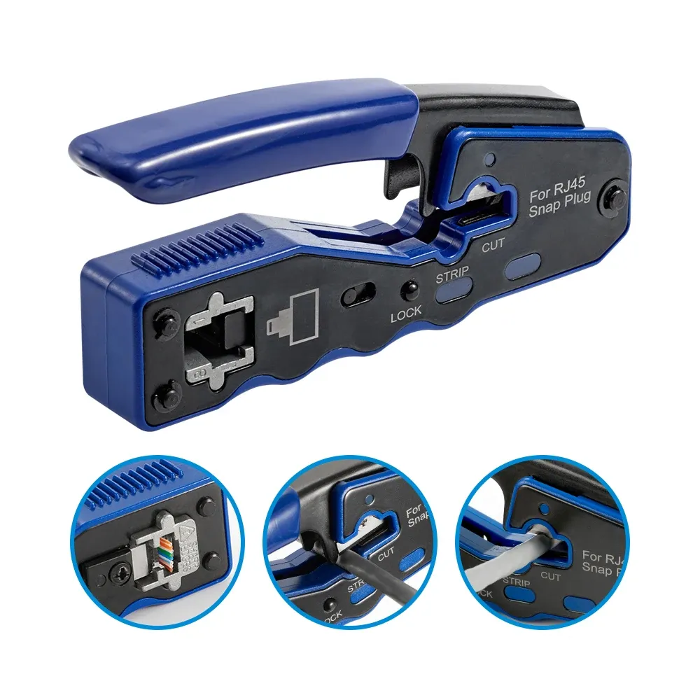 Professional RJ45 Crimp Tool Pass Through Crimper Cutter for Cat6a Cat6 Cat5 Ethernet Modular Connectors - All-in-One Wire Stripper and Crimping Tool for Network Installation thumbnail 4