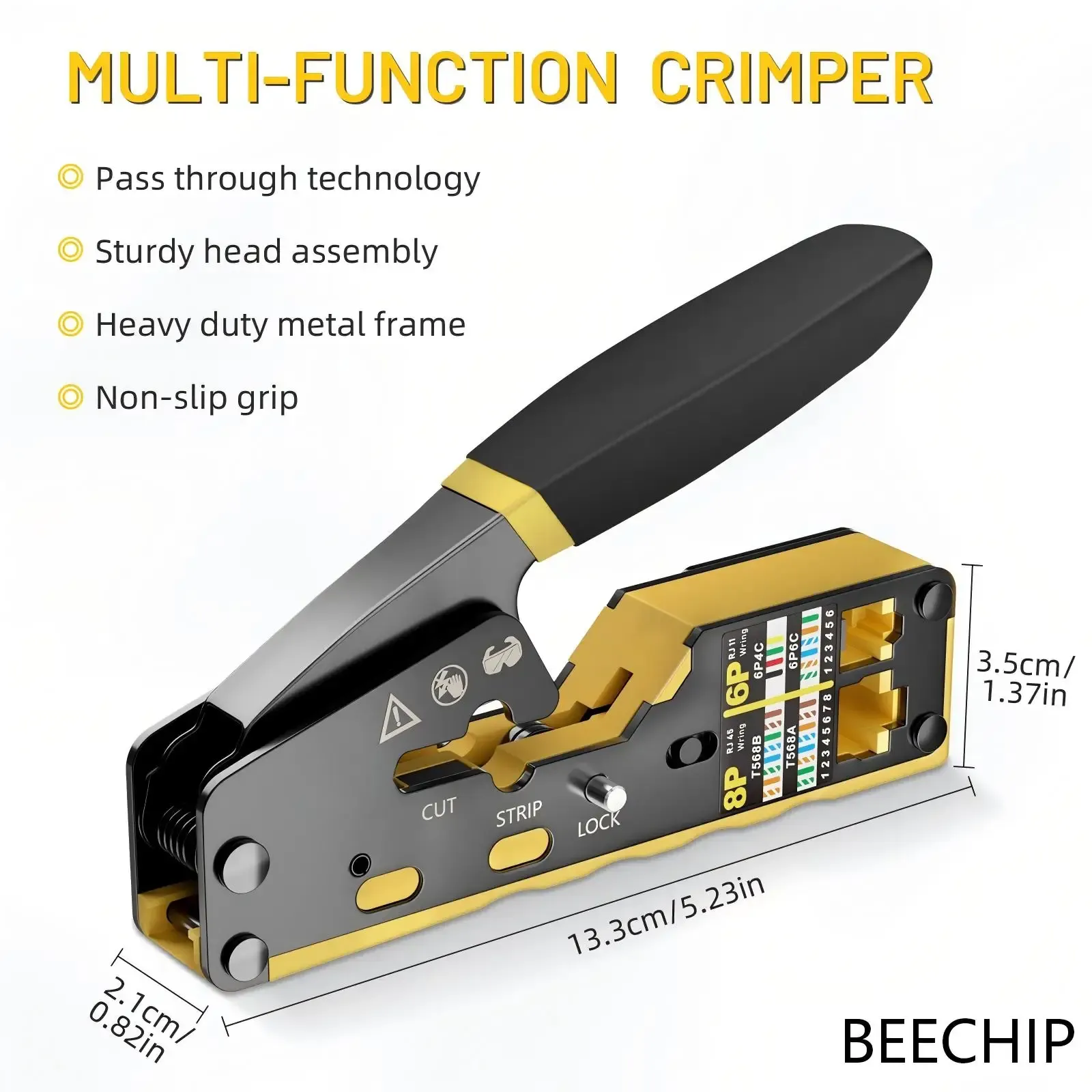 BEECHIP Pass Through RJ45 Crimp Tool for Cat6 Cat5 Cat5e Ethernet Connectors, Professional Network Cable Crimper with Replacement Blade, Easy to Use thumbnail 1