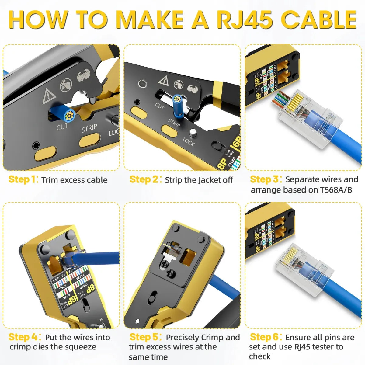 BEECHIP Pass Through RJ45 Crimp Tool for Cat6 Cat5 Cat5e Ethernet Connectors, Professional Network Cable Crimper with Replacement Blade, Easy to Use showcase 6