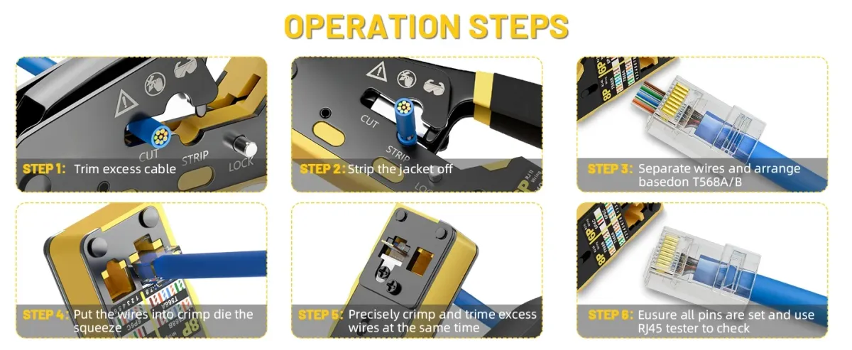 BEECHIP Pass Through RJ45 Crimp Tool for Cat6 Cat5 Cat5e Ethernet Connectors, Professional Network Cable Crimper with Replacement Blade, Easy to Use showcase 14
