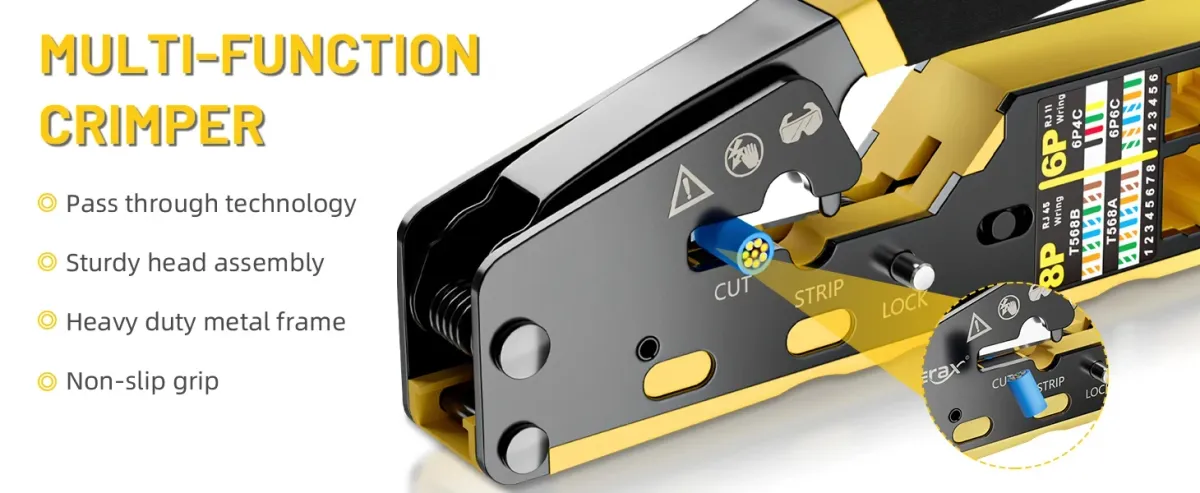 BEECHIP Pass Through RJ45 Crimp Tool for Cat6 Cat5 Cat5e Ethernet Connectors, Professional Network Cable Crimper with Replacement Blade, Easy to Use showcase 11