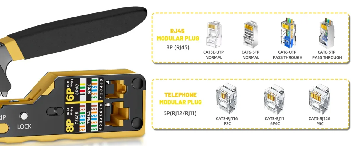 BEECHIP Pass Through RJ45 Crimp Tool for Cat6 Cat5 Cat5e Ethernet Connectors, Professional Network Cable Crimper with Replacement Blade, Easy to Use showcase 10