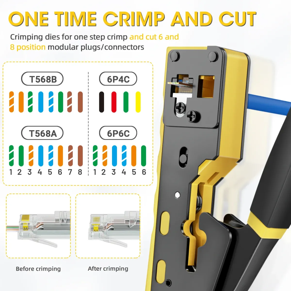 BEECHIP Pass Through RJ45 Crimp Tool for Cat6 Cat5 Cat5e Ethernet Connectors, Professional Network Cable Crimper with Replacement Blade, Easy to Use showcase 3