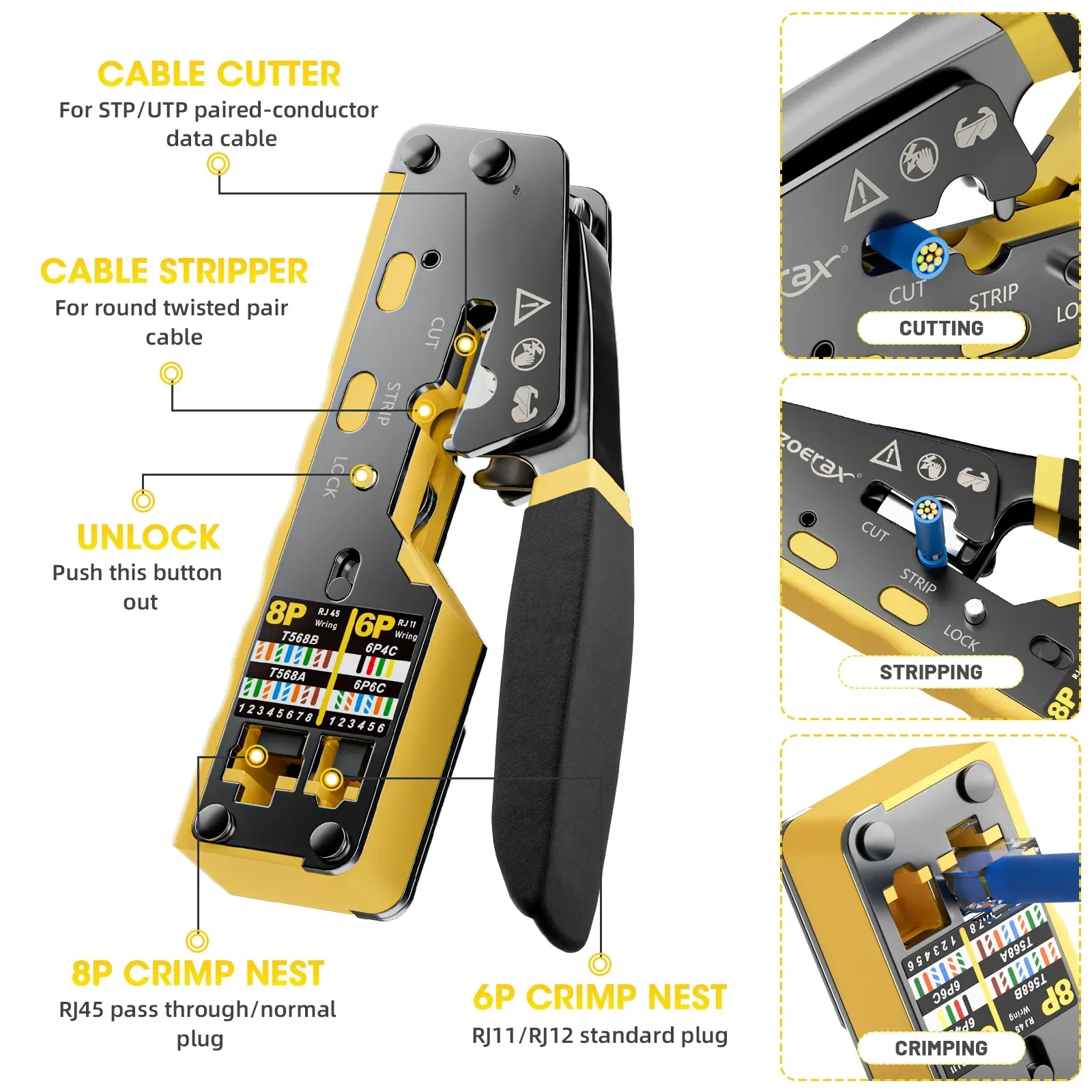 BEECHIP Pass Through RJ45 Crimp Tool for Cat6 Cat5 Cat5e Ethernet Connectors, Professional Network Cable Crimper with Replacement Blade, Easy to Use thumbnail 4