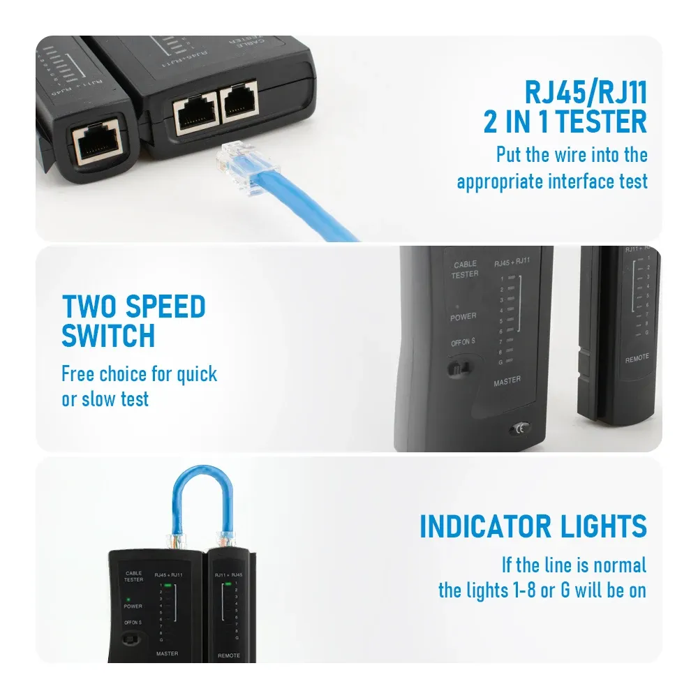 Professional Network Ethernet Cable Tester for RJ45, RJ11, RJ12 LAN Cables - Supports Cat5, Cat5e, Cat6, Cat6a, Cat7 UTP/STP Shielded and Telephone Lines showcase 3