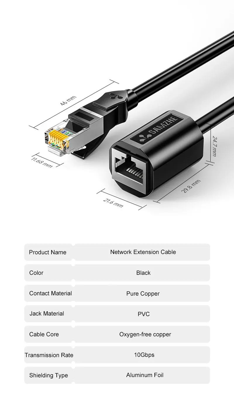 SAMZHE Cat6 Ethernet Extension Cable, 10Gbps RJ45 Male to Female Extender Adapter for PC, Laptop, Network Devices - Durable & Reliable Connectivity showcase 9