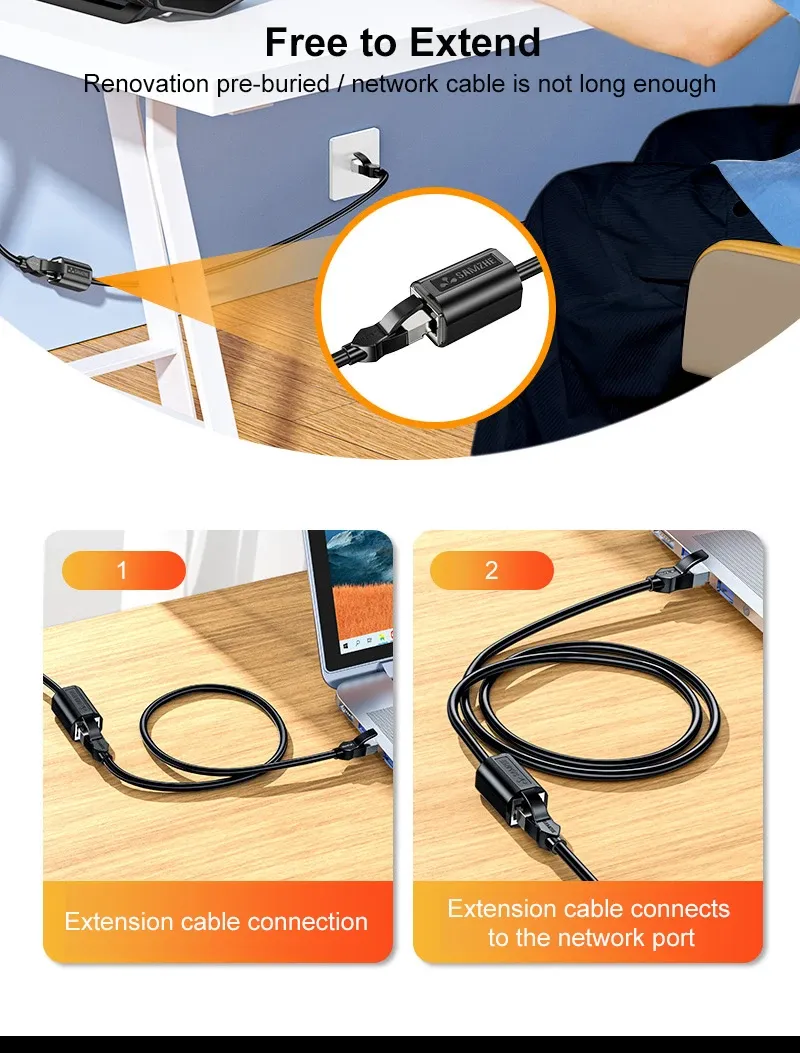 SAMZHE Cat6 Ethernet Extension Cable, 10Gbps RJ45 Male to Female Extender Adapter for PC, Laptop, Network Devices - Durable & Reliable Connectivity showcase 3