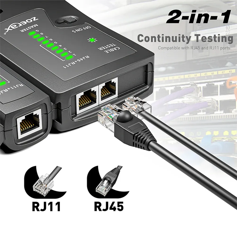 ZOERAX Network Ethernet Cable Tester for LAN RJ45 Cat5-Cat7 UTP/Shielded Cables & RJ11/RJ12 Telephone Lines - Professional & Home Use LED Display thumbnail 3