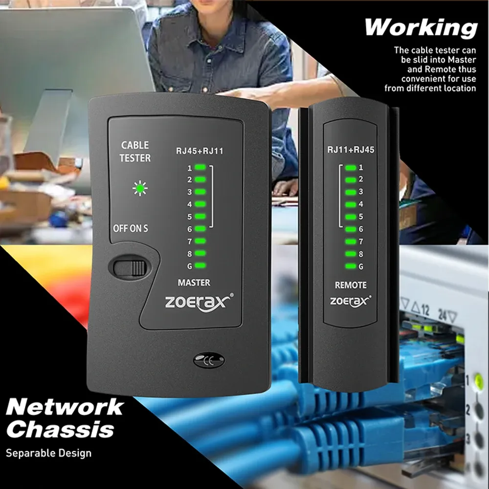 ZOERAX Network Ethernet Cable Tester for LAN RJ45 Cat5-Cat7 UTP/Shielded Cables & RJ11/RJ12 Telephone Lines - Professional & Home Use LED Display thumbnail 6