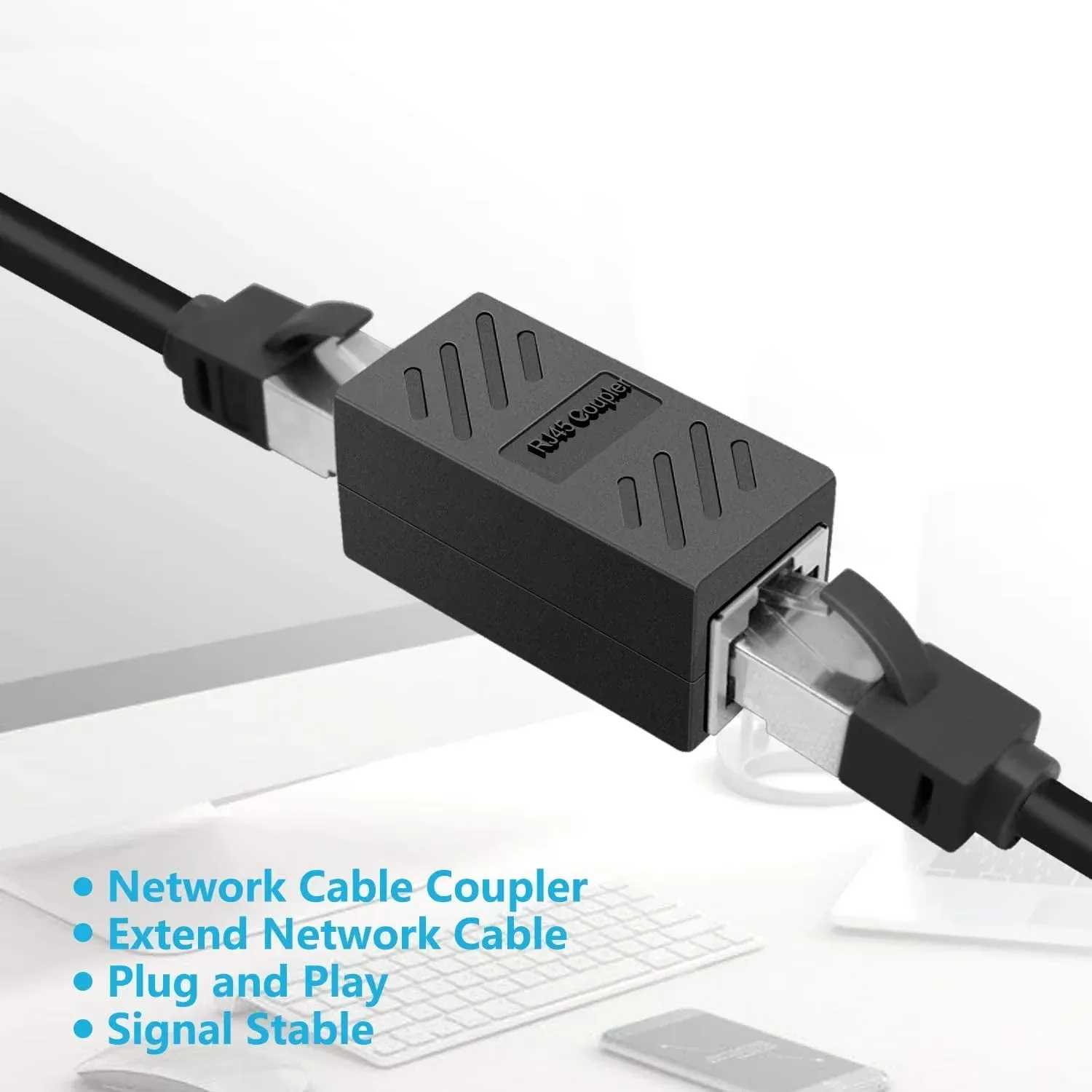 RJ45 Ethernet Cable Coupler Extender - Cat 5/6/7/8 Dual Straight Head LAN Network Connector for Extending Internet Cables thumbnail 4