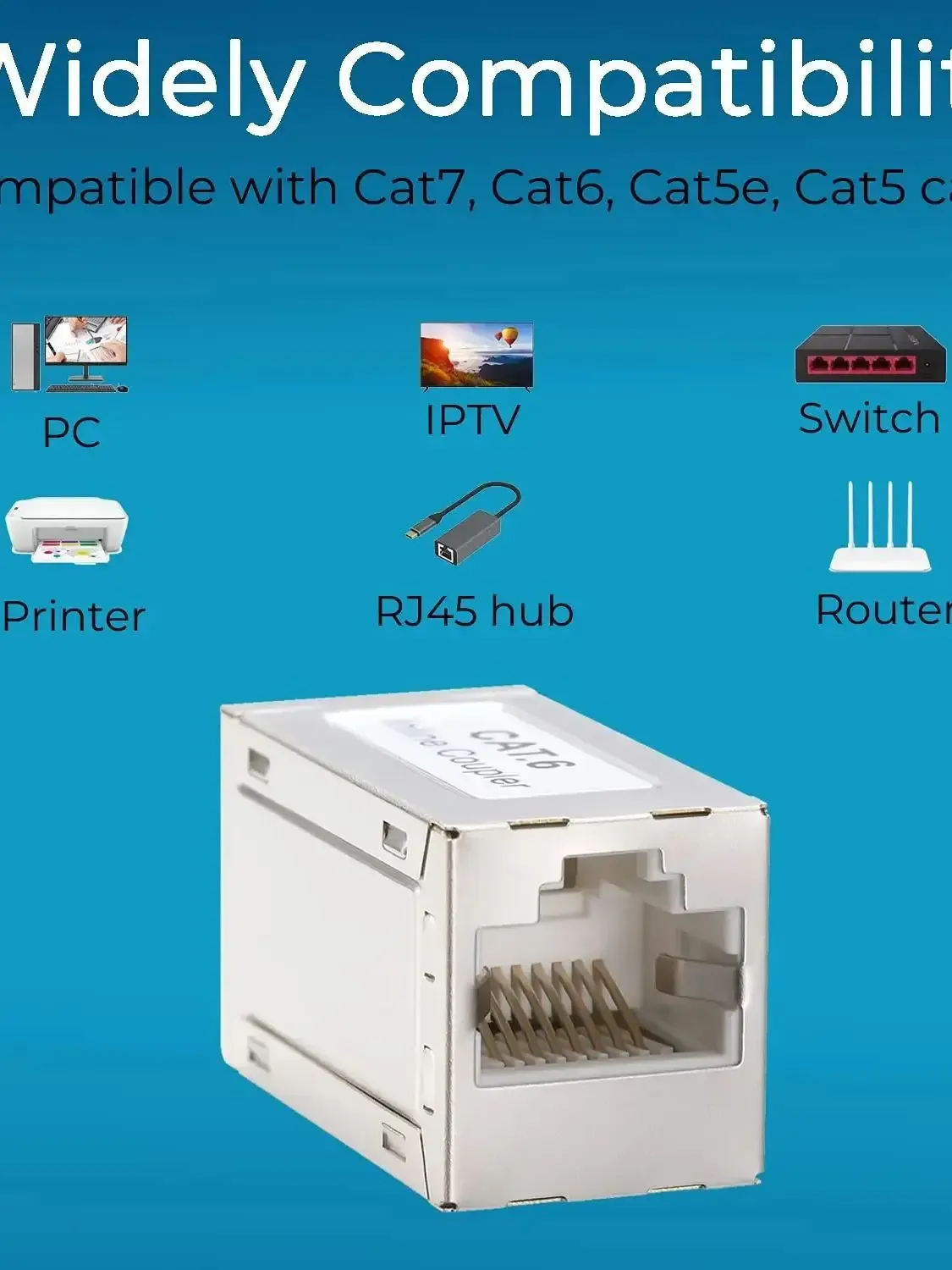 RJ45 Ethernet Cable Coupler Extender - Cat 5/6/7/8 Dual Straight Head LAN Network Connector for Extending Internet Cables thumbnail 1