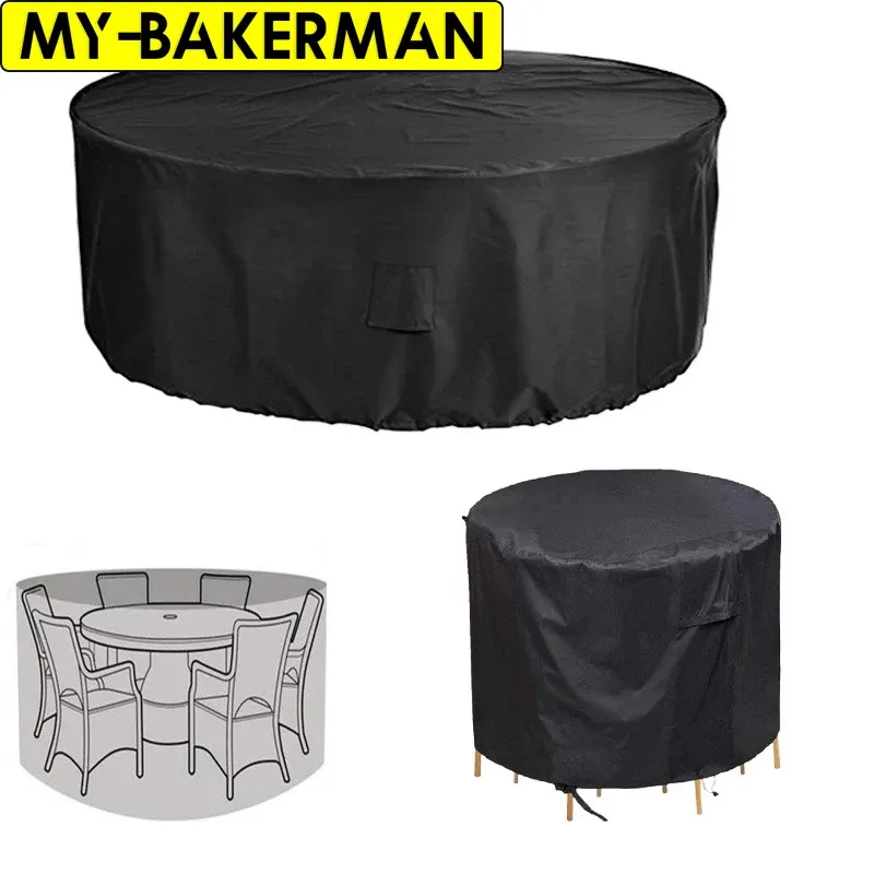 Durable Waterproof Outdoor Furniture Cover - Large Round Table & Chair Set Protector, UV Resistant Polyester with Drawstring for Garden Patio Use thumbnail 1