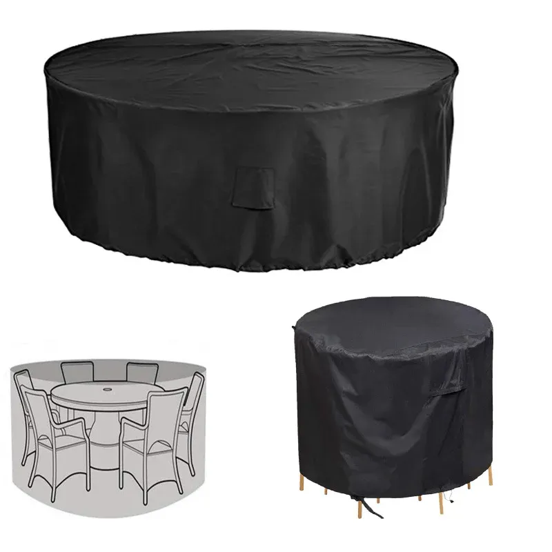 Durable Waterproof Outdoor Furniture Cover - Large Round Table & Chair Set Protector, UV Resistant Polyester with Drawstring for Garden Patio Use showcase 8