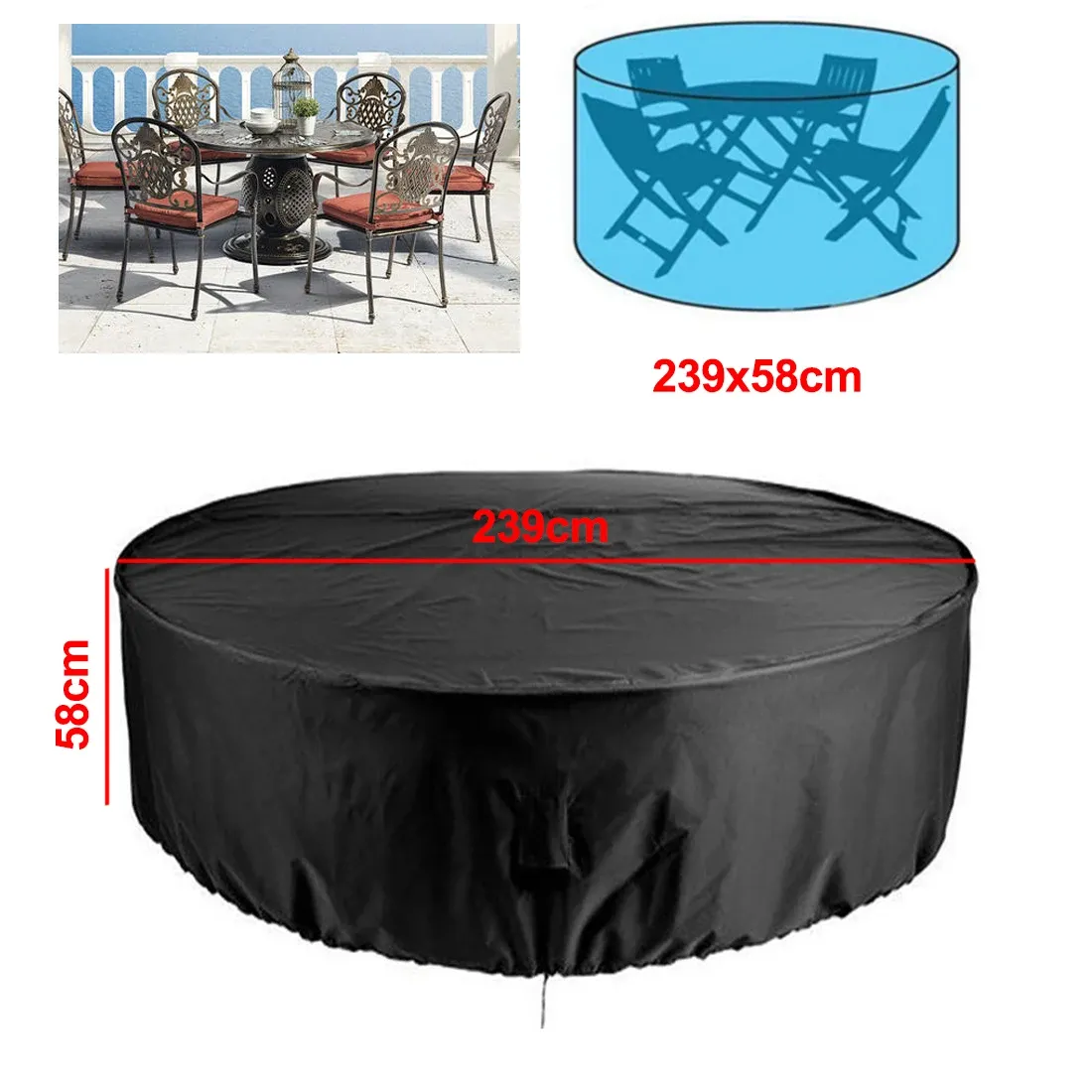 Durable Waterproof Outdoor Furniture Cover - Large Round Table & Chair Set Protector, UV Resistant Polyester with Drawstring for Garden Patio Use showcase 6
