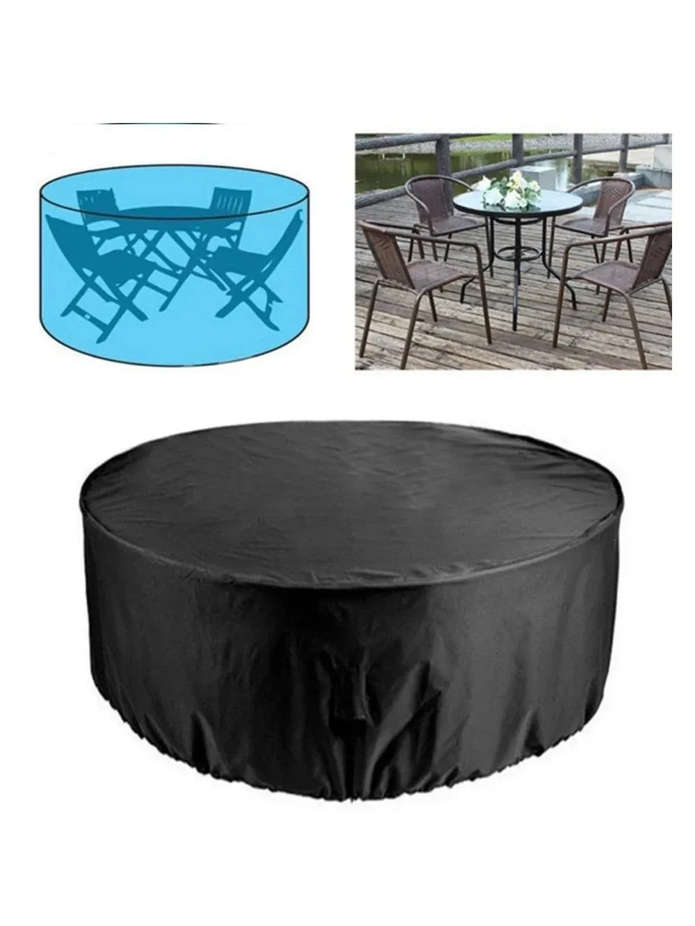 Durable Waterproof Outdoor Furniture Cover - Large Round Table & Chair Set Protector, UV Resistant Polyester with Drawstring for Garden Patio Use showcase 3