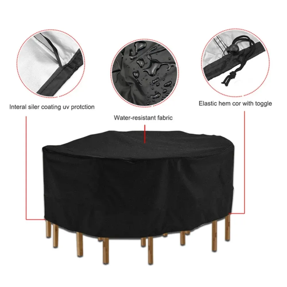 Durable Waterproof Outdoor Furniture Cover - Large Round Table & Chair Set Protector, UV Resistant Polyester with Drawstring for Garden Patio Use showcase 4