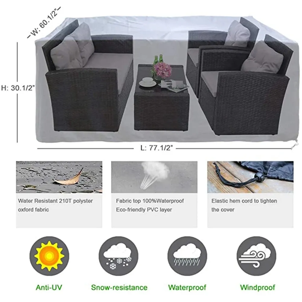 Waterproof Patio Furniture Cover - Heavy Duty Outdoor Sectional Sofa, Table, and Chair Set Protector - UV Resistant, All-Weather Protection for Garden Furniture thumbnail 5