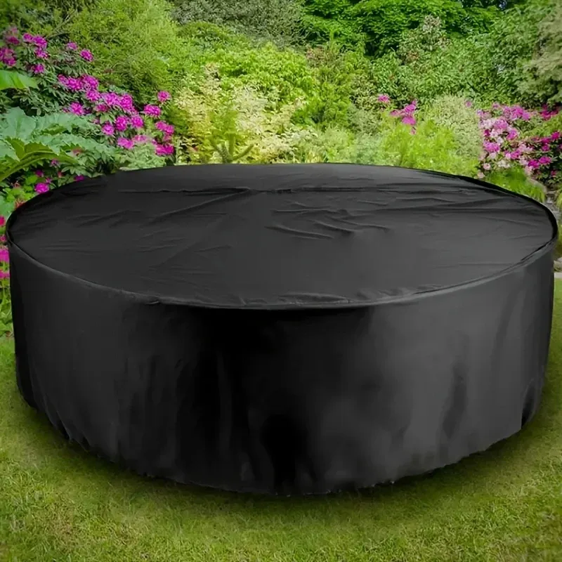 Waterproof Round Patio Furniture Cover - Heavy Duty UV Wind Resistant Dustproof Outdoor Table Chair Set Protector for Garden Lawn, Black, All Weather Rain Snow Protection thumbnail 2