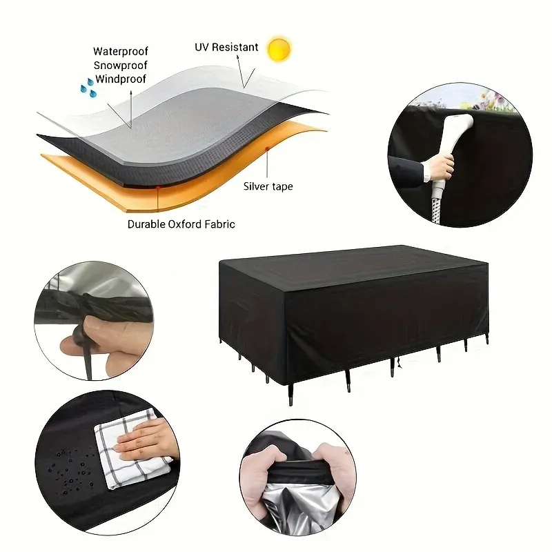 Premium 210D Oxford Fabric Waterproof Outdoor Furniture Cover for Garden Patio Square Tables Chairs Sofas - All-Weather UV Resistant Durable Protection thumbnail 4