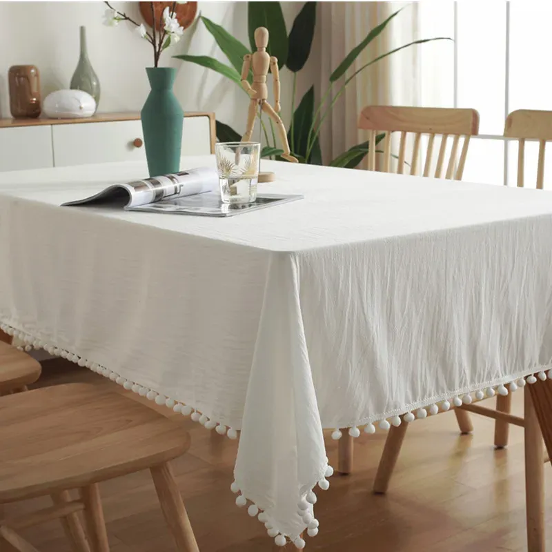 Elegant Cotton Tassel Tablecloth - Washable Dining & Banquet Decor for Weddings, Parties, Christmas - Custom Sizes Available thumbnail 1