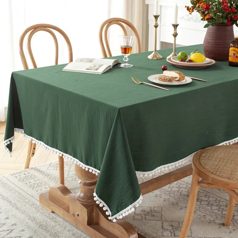Elegant Cotton Tassel Tablecloth - Washable Dining & Banquet Decor for Weddings, Parties, Christmas - Custom Sizes Available thumbnail 2
