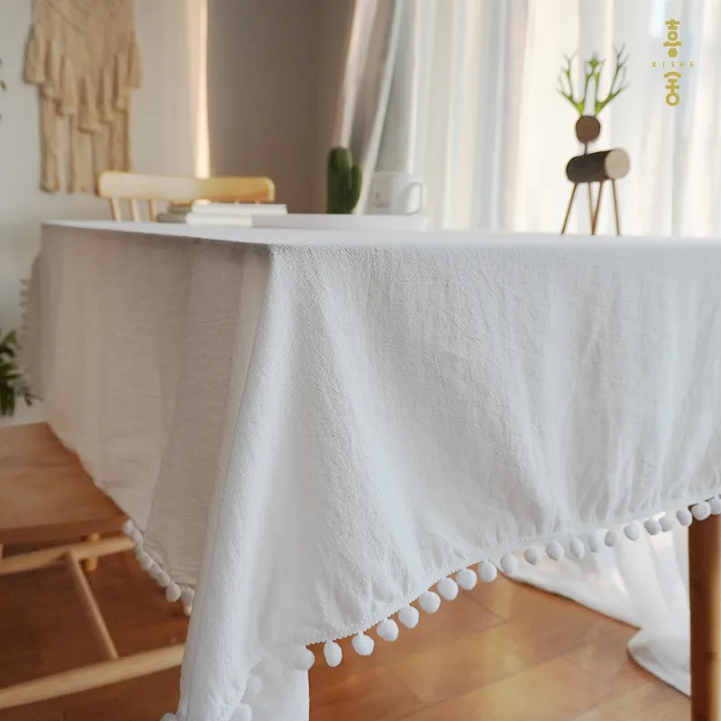 Elegant Cotton Tassel Tablecloth - Washable Dining & Banquet Decor for Weddings, Parties, Christmas - Custom Sizes Available showcase 1