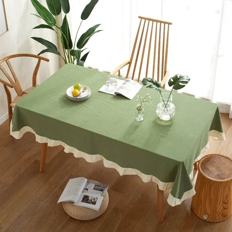 100% Cotton Flounce Stitching Tablecloth - Washable Luxury Table Cover for Weddings, Parties, Dining, Banquets - Easy Care Elegant Home Decor thumbnail 3