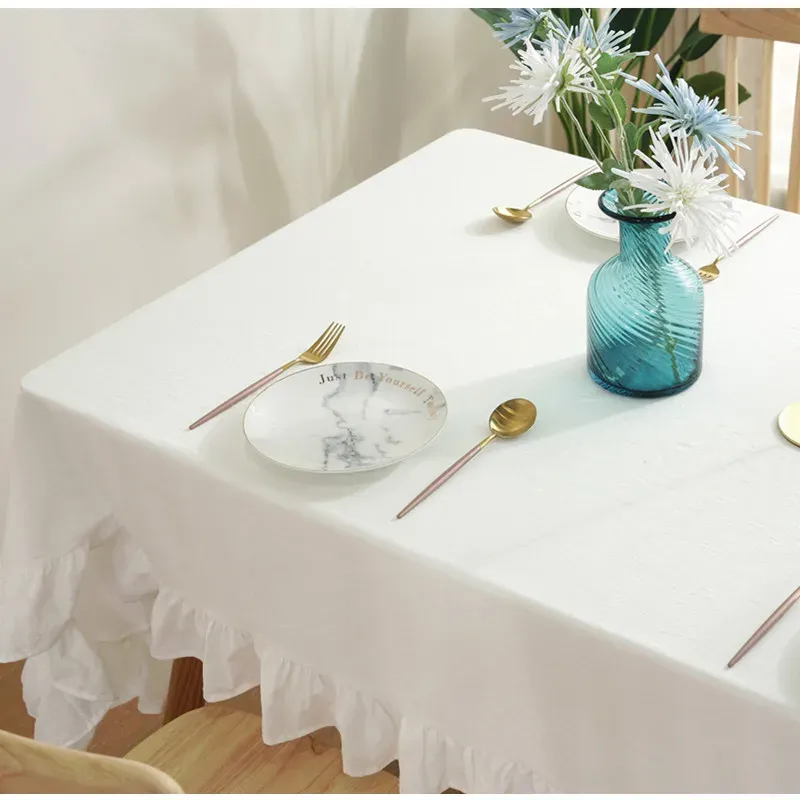 100% Cotton Flounce Stitching Tablecloth - Washable Luxury Table Cover for Weddings, Parties, Dining, Banquets - Easy Care Elegant Home Decor showcase 2