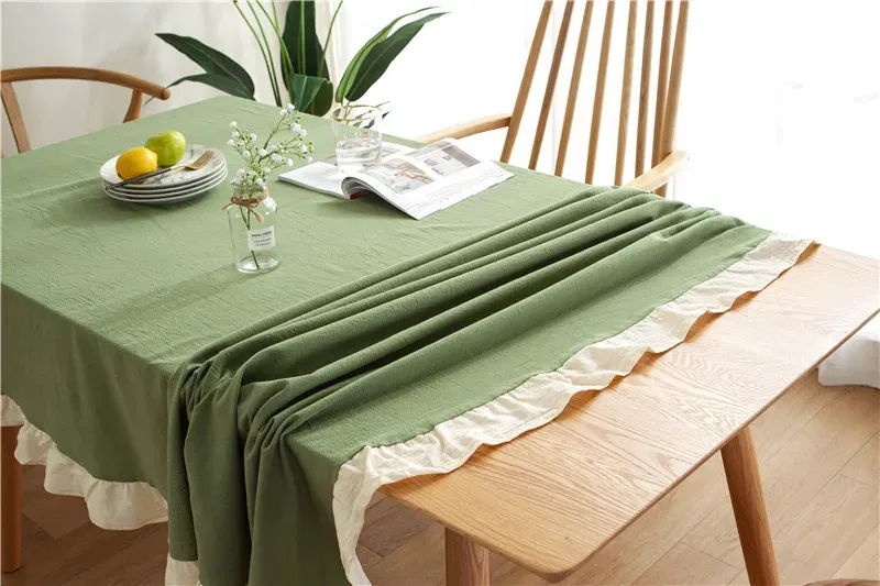 100% Cotton Flounce Stitching Tablecloth - Washable Luxury Table Cover for Weddings, Parties, Dining, Banquets - Easy Care Elegant Home Decor showcase 4