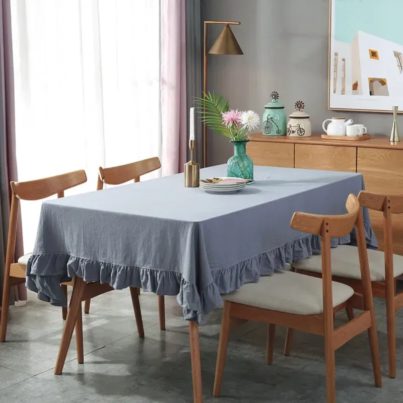 100% Cotton Flounce Stitching Tablecloth - Washable Luxury Table Cover for Weddings, Parties, Dining, Banquets - Easy Care Elegant Home Decor thumbnail 4