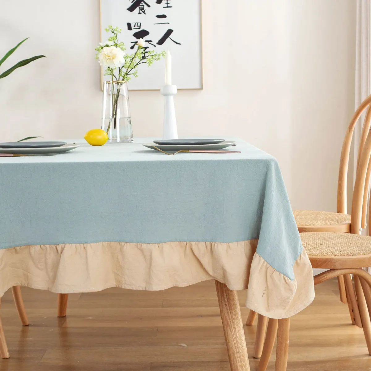 100% Cotton Flounce Stitching Tablecloth - Washable Luxury Table Cover for Weddings, Parties, Dining, Banquets - Easy Care Elegant Home Decor showcase 8