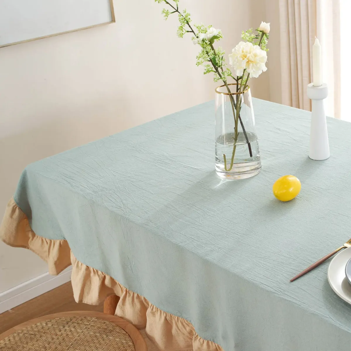 100% Cotton Flounce Stitching Tablecloth - Washable Luxury Table Cover for Weddings, Parties, Dining, Banquets - Easy Care Elegant Home Decor showcase 9