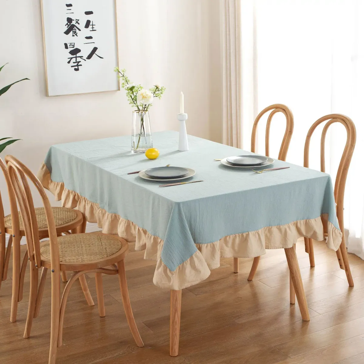 100% Cotton Flounce Stitching Tablecloth - Washable Luxury Table Cover for Weddings, Parties, Dining, Banquets - Easy Care Elegant Home Decor showcase 7