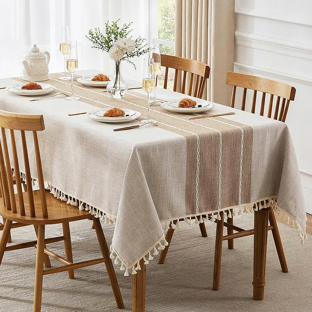 Battilo Linen Cotton Tablecloth - Round & Rectangular Dining Coffee Kitchen Table Cover with Elegant Tassels, Anti-Fading & Wrinkle-Resistant for Home Decor & Parties thumbnail 3