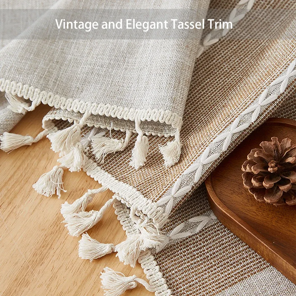 Battilo Linen Cotton Tablecloth - Round & Rectangular Dining Coffee Kitchen Table Cover with Elegant Tassels, Anti-Fading & Wrinkle-Resistant for Home Decor & Parties showcase 8