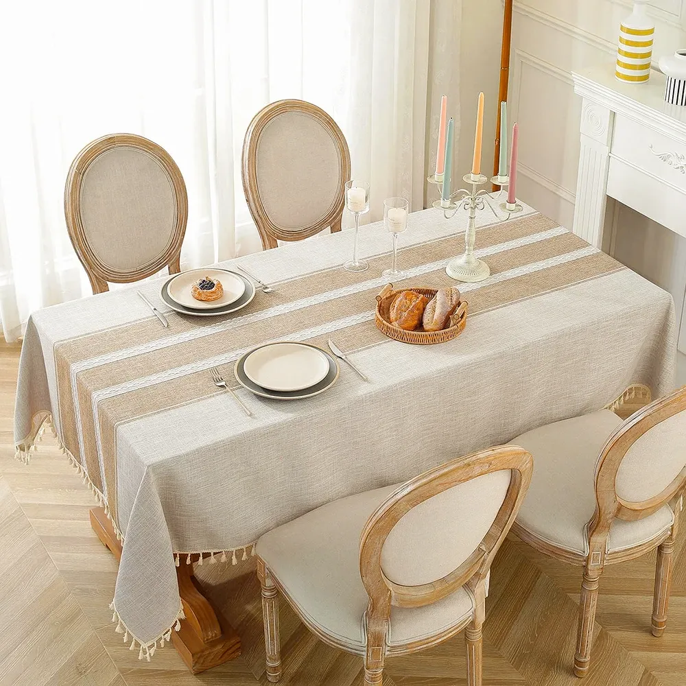 Battilo Linen Cotton Tablecloth - Round & Rectangular Dining Coffee Kitchen Table Cover with Elegant Tassels, Anti-Fading & Wrinkle-Resistant for Home Decor & Parties thumbnail 4